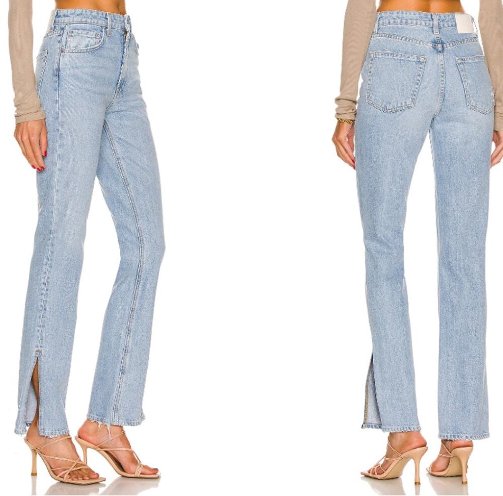 GRLFRND The Harlow High Rise Boot with Slit Jeans Light Wash Hudson Yards 23